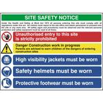 Construction Site Safety Sign With 1 Prohibition, 1 Warning & 3 Mandatory Procedures