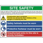 Construction Site Safety Sign With 1 Warning, 2 Mandatory & 1 Prohibition Procedures