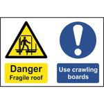 Danger Fragile Roof Use Crawling Boards Sign