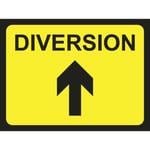Black and yellow Diversion ahead road traffic sign