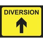 Black and yellow Diversion ahead road traffic sign