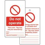 Do Not Operate Lockout Tag