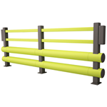 Pedestrian double polymer bumper barriers - colourfast yellow and grey
