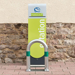 Electric vehicle charging point surface-mounted impact protection barrier 500 x 360mm with green reflective bands