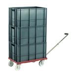 Euro container dolly with extendable handle and three grey Euro containers