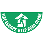 Fire Escape Keep Area Clear half-moon graphic floor sticker