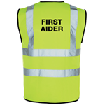 Hi Vis Yellow Vest with FIRST AIDER printed on back