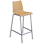 Fundamental high stool with beech seat and chrome legs