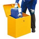 Yellow steel COSHH storage bin with sloping top