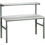 Adjustable height workbench with upper shelf