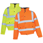 High-visibility fluorescent bomber jackets with phone pocket in yellow or orange
