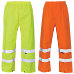 High visibility work trousers in fluorescent yellow and orange
