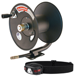 Manual rewind hose reel with free head torch