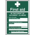 In The Event Of Accident / Illness First Aid Sign