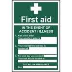 In The Event Of Accident or Illness First Aid Sign