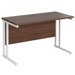 Maestro 25 cantilever straight desk with Walnut desktop and white legs
