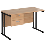 Maestro 25 two-drawer pedestal desk - Beech with black frame