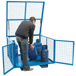 Blue mesh heavy-duty security cage with lift-up lid