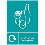 Recycling Mixed Glass Welsh & English Signs