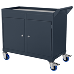 Mobile steel tool cabinet with two lockable doors and adjustable shelf