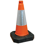 One-piece orange traffic cone with reflective sleeve