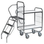 Kongamek order picking trolley with 2 shelves and integral steps