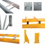 Upright protectors, spacers, support bars, shims and floor fixings for pallet racking