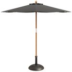 2.5m diameter grey parasol with wooden pole and weighted base