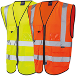 Premium hi-vis vests in yellow and orange