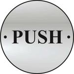 Circular satin anodised aluminium push door sign