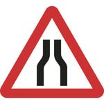 Road narrows both lanes triangular road traffic sign