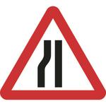 Road narrows left road sign