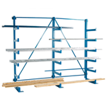 Single-sided, 2-bay, fixed arm cantilever racking starter bay