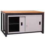 Heavy-duty steel workbench with solid beech top