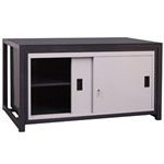 Heavy-duty workbench with steel plate worktop