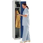 Steel locker with a single blue door and grey carcass