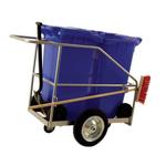 Street cleaning barrow with two 120L blue wheelie bins, broom and shovel
