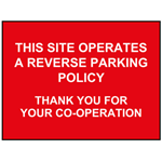 This Site Operates A Reverse Parking Policy Sign 