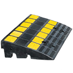 Traffic-Line heavy-duty rubber kerb ramp centre section with yellow refective panels