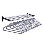 Wall-mounted clothes rail with shelf and integral coat hangers