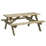 Pressure-treated wooden rectangular outdoor picnic bench