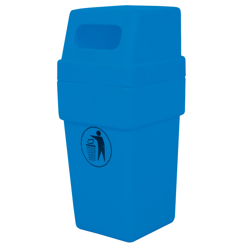 Hooded blue plastic litter bin 114L capacity 