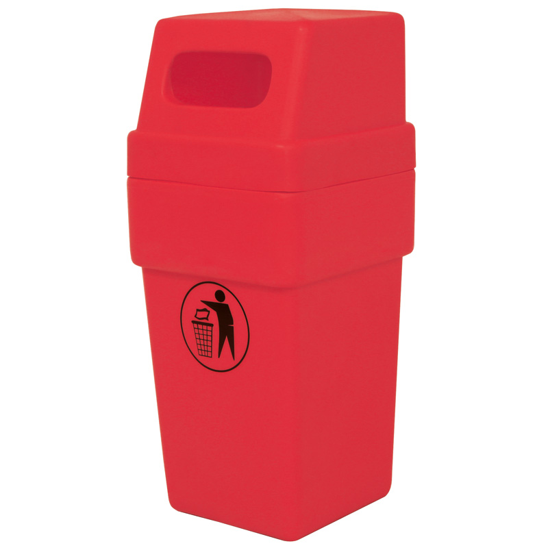 Hooded red plastic litter bin 114 Litre capacity