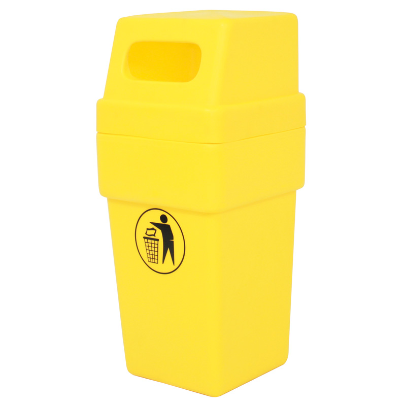 Hooded yellow plastic litter bin 114 Litre capacity