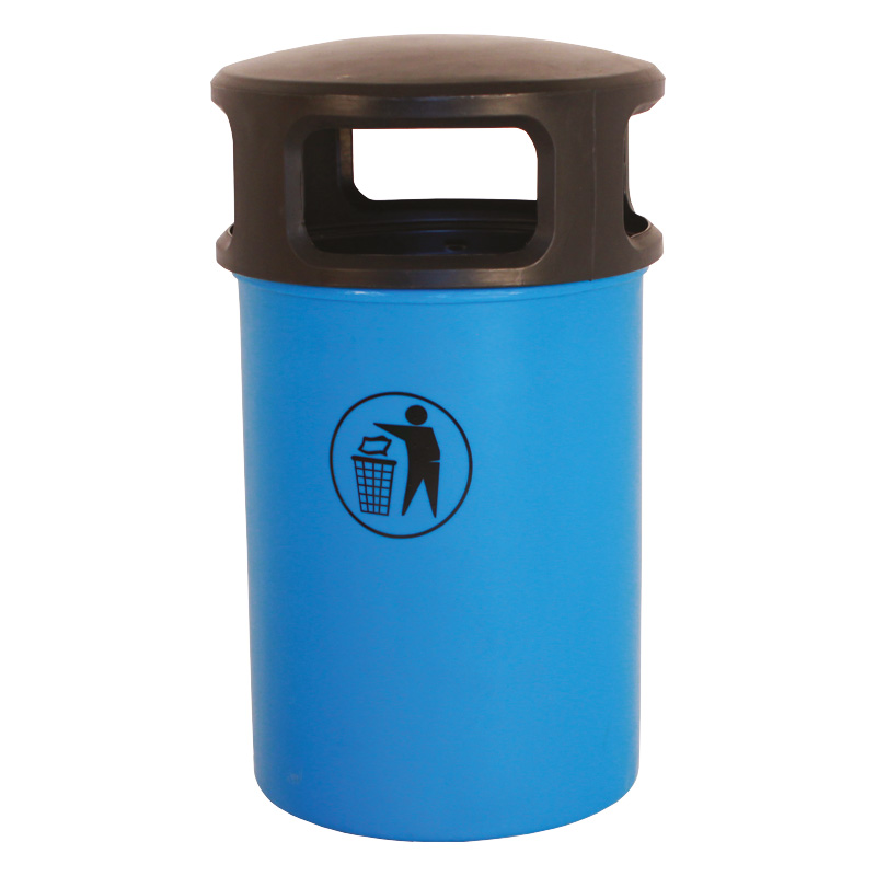 90L Blue Hooded Plastic Litter Bin - Polyethylene with galvanised liner - indoor & outdoor use