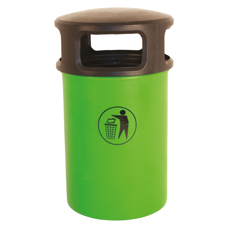 90L Green Hooded Plastic Litter Bin - Polyethylene with galvanised liner - indoor & outdoor use