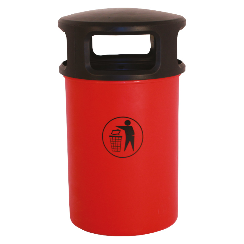 90 Litre Hooded Plastic Litter Bin - Red - Polyethylene with galvanised liner - indoor and outdoor use
