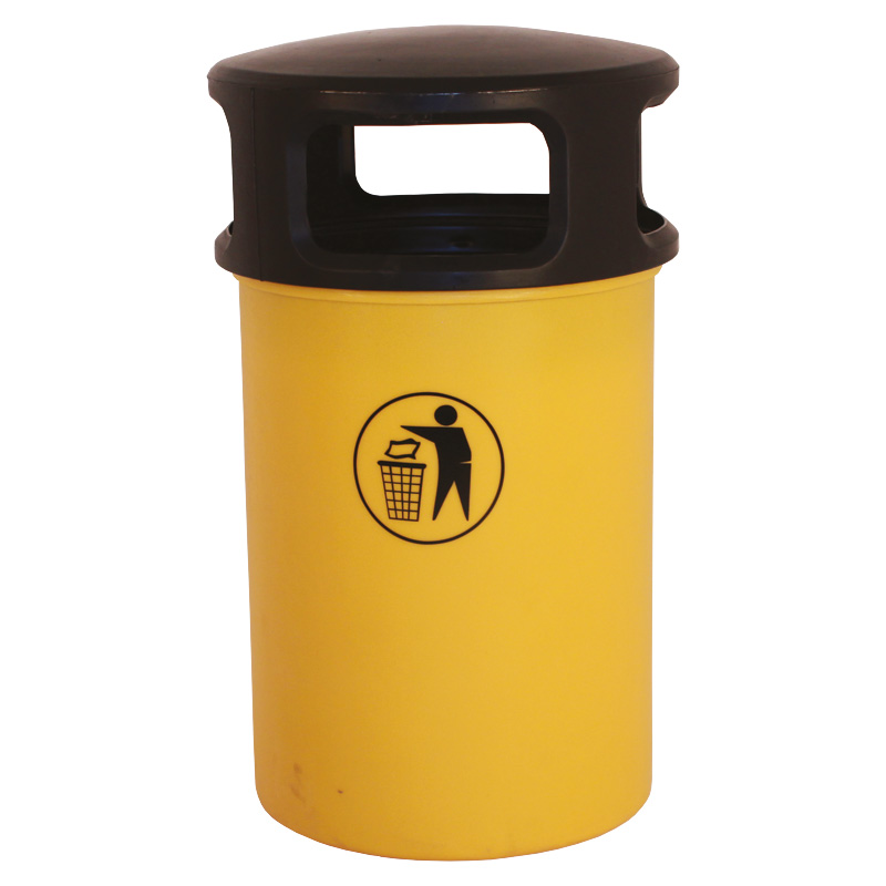 90L Yellow Hooded Plastic Litter Bin - Polyethylene with galvanised liner - indoor & outdoor use