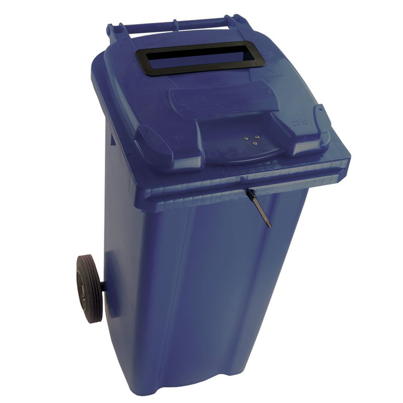 120L Wheelie Bin with Confidential Waste Paper Slot on Lid with Lock - Blue