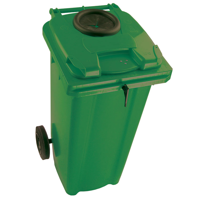 120L Wheelie Bin with Bottle Aperture on Lid with Lock - Green